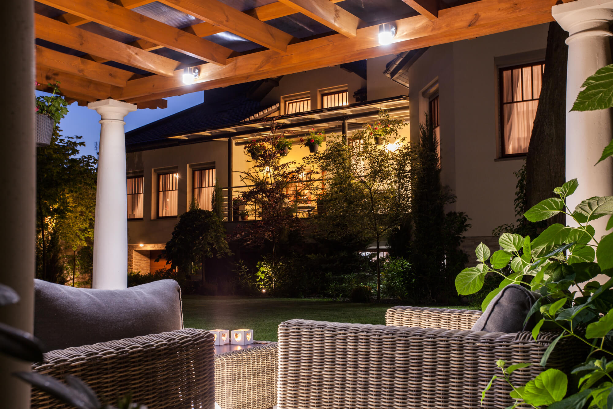 garden with outdoor lighting after tropical landscaping services in florida